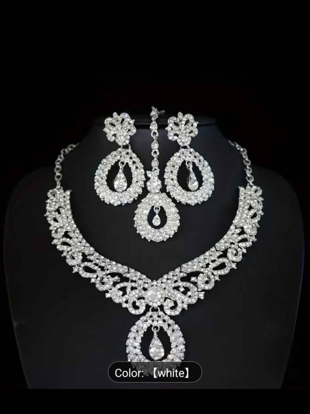 White Crystal Teardrop Necklace and Earring Set - Elegant Women Jewelry